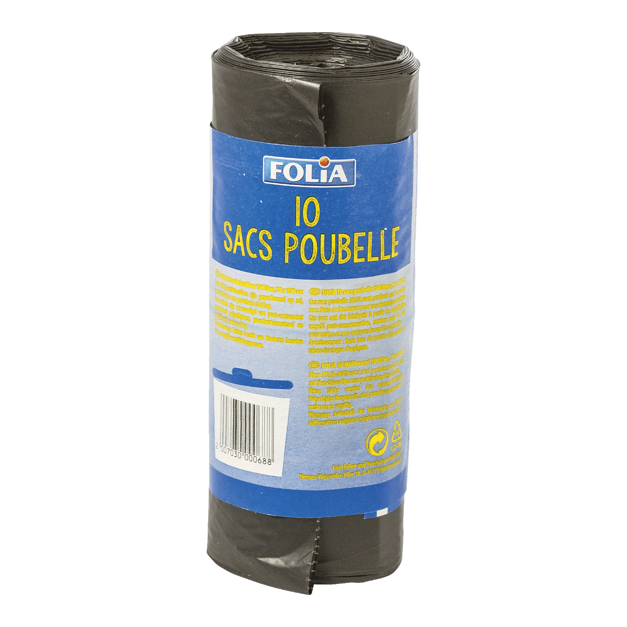 Sacs poubelle TSP 60L - fabriqués à partir de matériaux 100 % recyclés (PE)  - certifiés Ange Bleu - rouleau de 20 - épaisseur du film 25 µm - 680x730