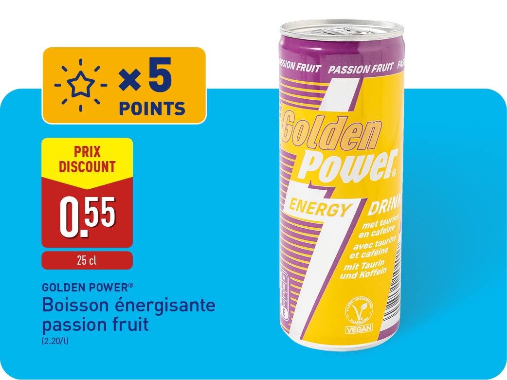 Boostez vos points ALDI : recevez 5x plus de points à l’achat d’une boisson énergisante passion fruit & zero 25 cl 